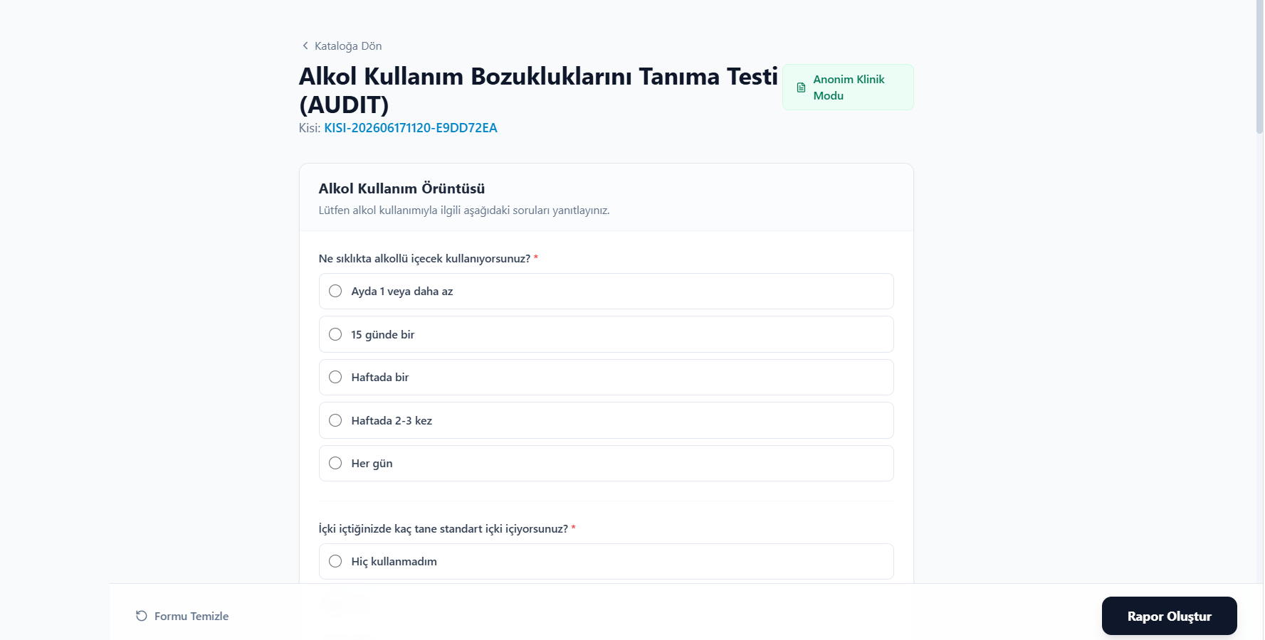 Test uygulama ekranı