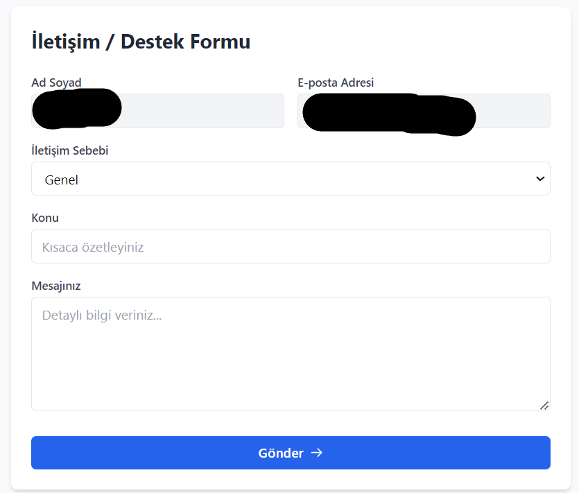 Yeni destek talebi